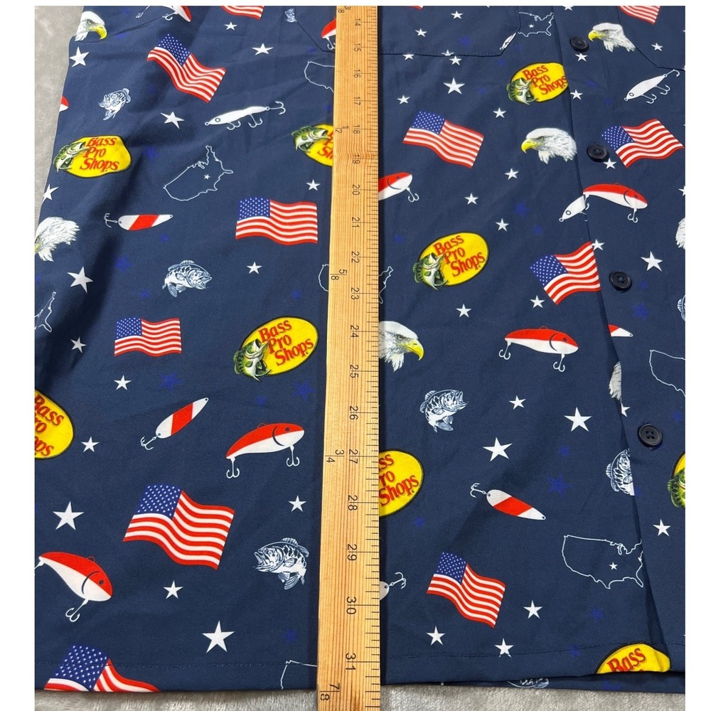 Bass Pro Shops Patriotic Fishing Shirt 2XL USA Flag Eagle July 4th Button Up NWT - Picture 6 of 10